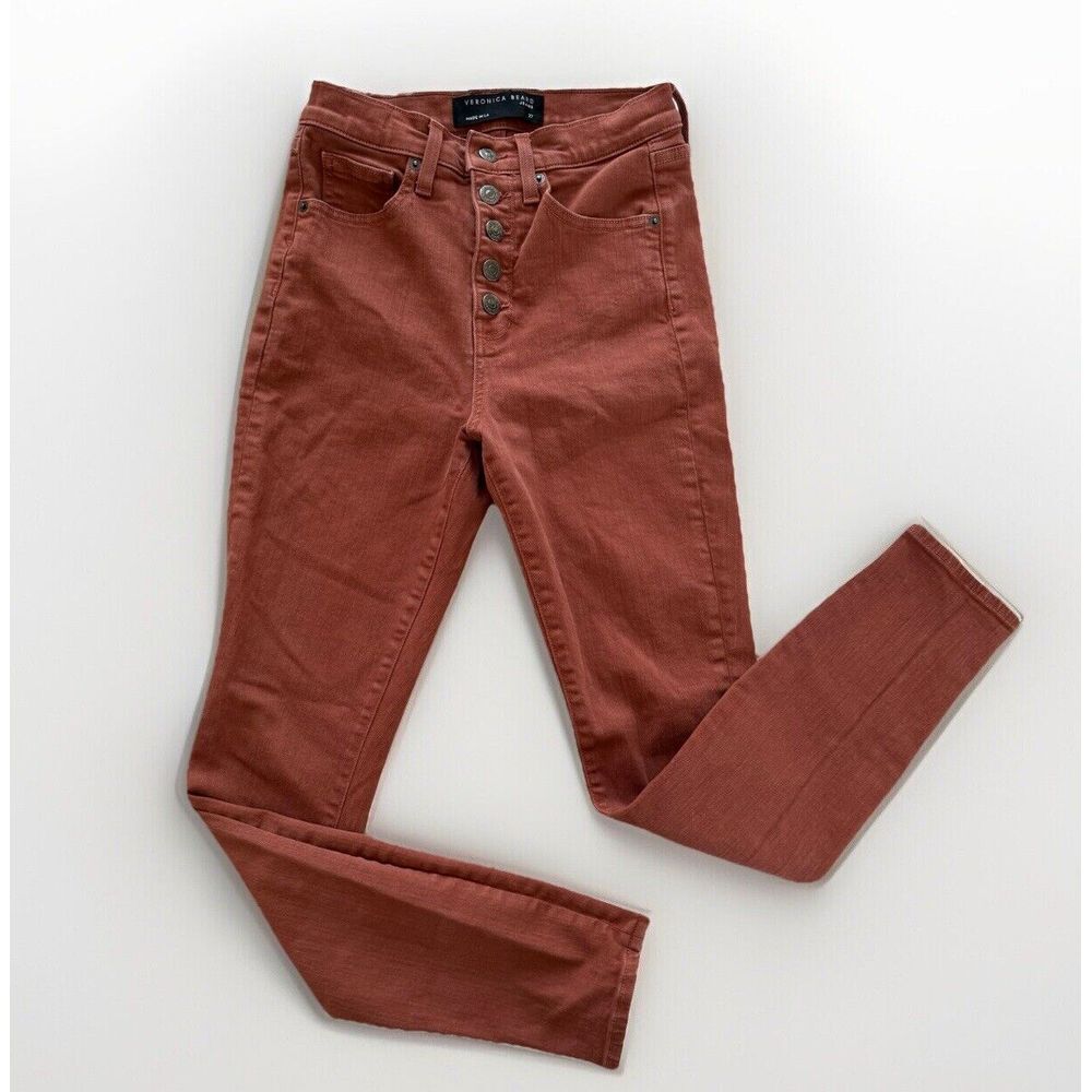 Veronica Beard Maera Skinny High-Rise Button Fly Jeans Size 27 4 Cinnamon clay
